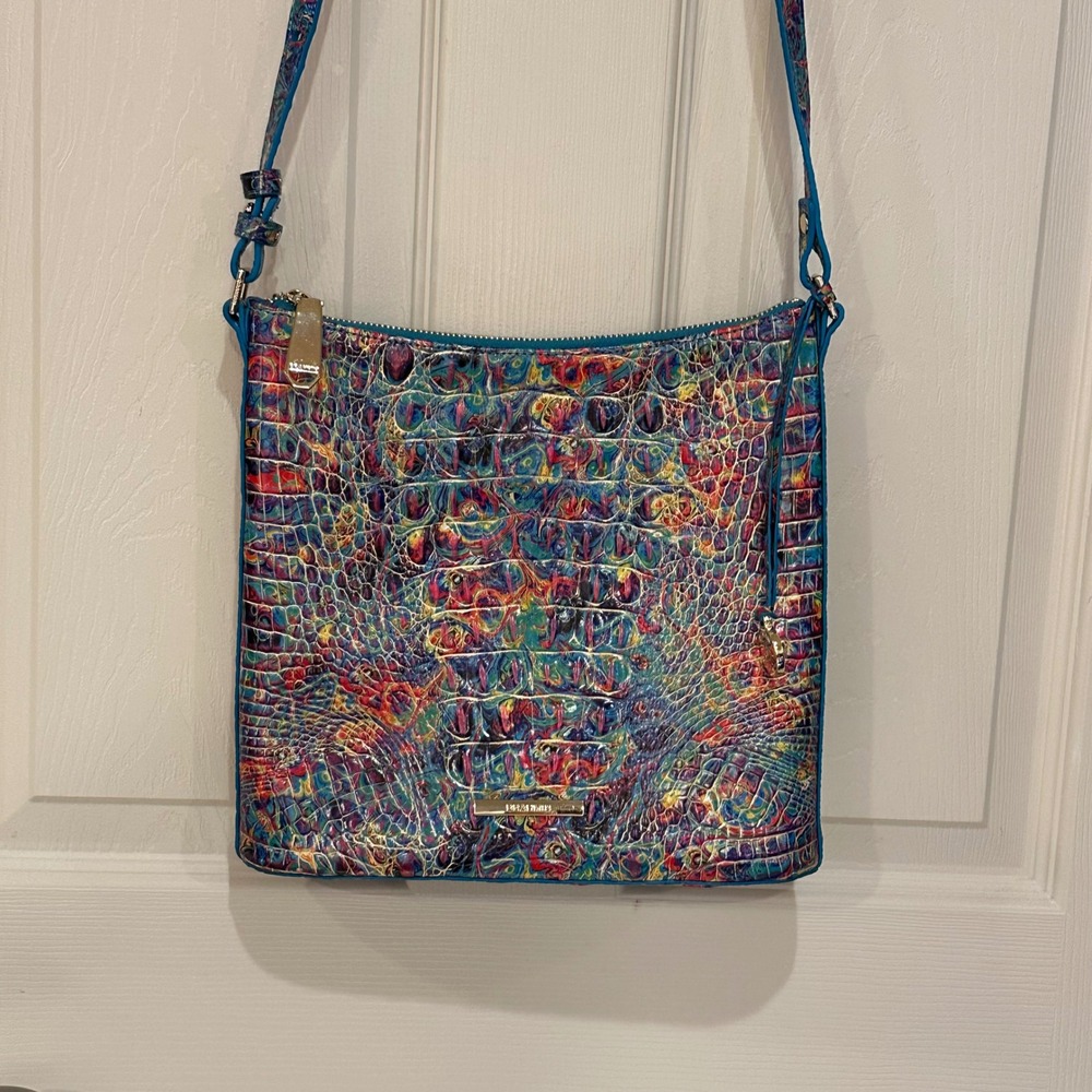 Brahmin Crossbody Bag Multi Color Kaleidoscope Crocodile Embossed Leather